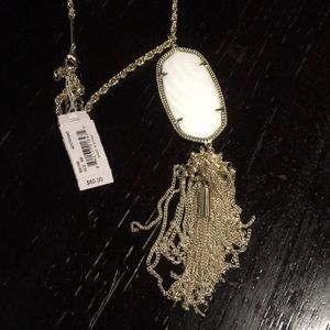 Kendra Scott long gold and white stone necklace